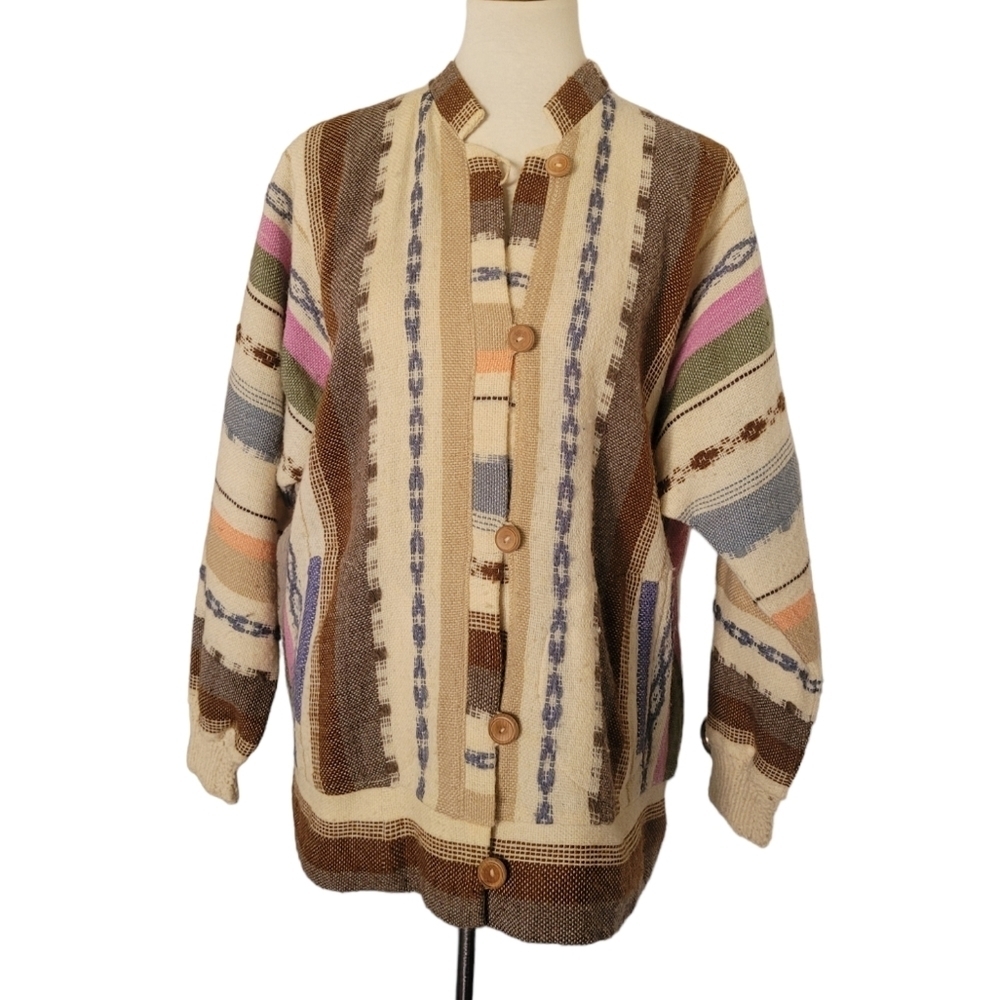 Vintage - Handmade Multi Color Cultural Print Wool Jacket